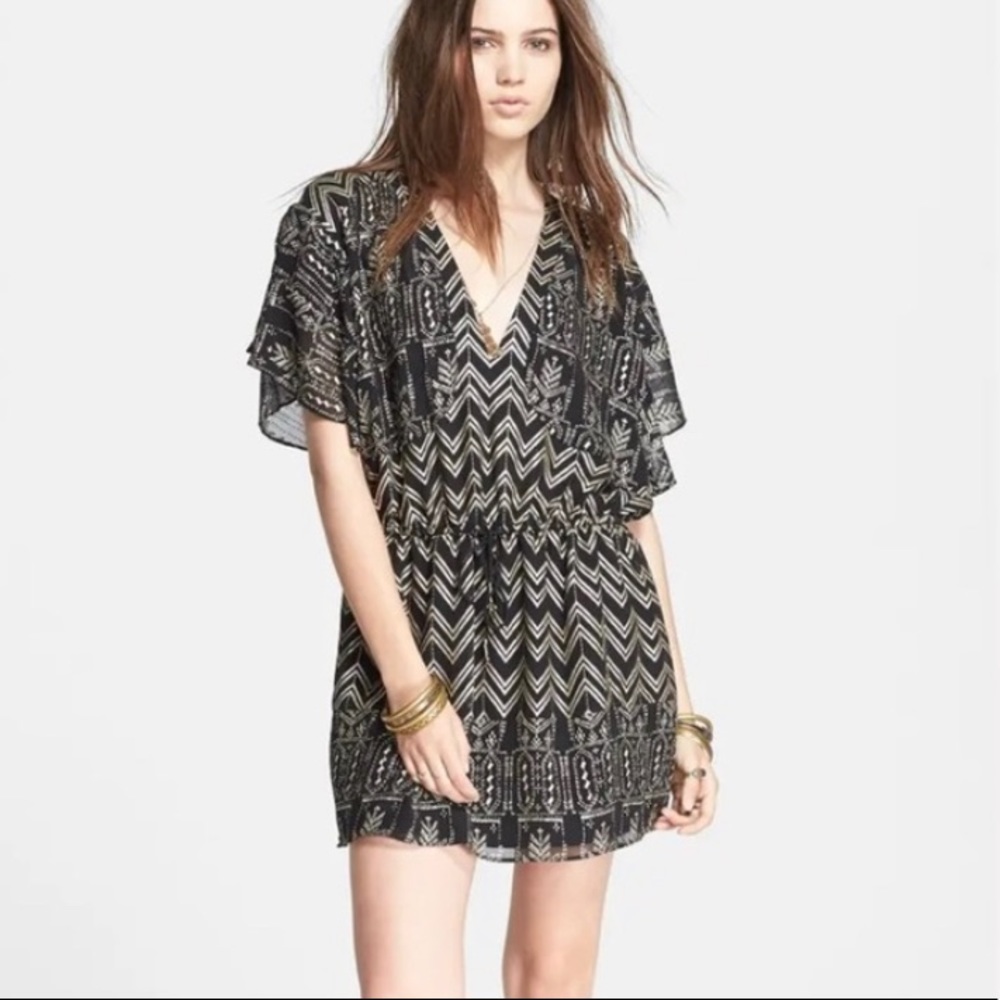 Free People Black & Gold Mini Dress, Size Small